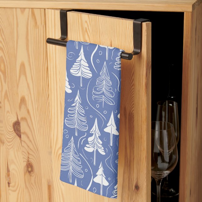 Blue Christmas Pattern#6 ID1009 Tea Towel (Thirds Fold)