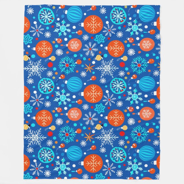 Blue christmas pattern fleece blanket (Front)