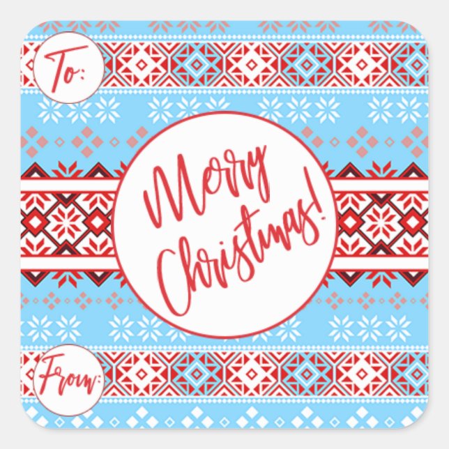 Blue Christmas Pattern Gift Stickers (Front)