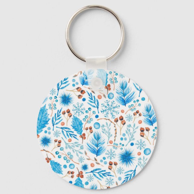 Blue Christmas Pattern Key Ring (Front)