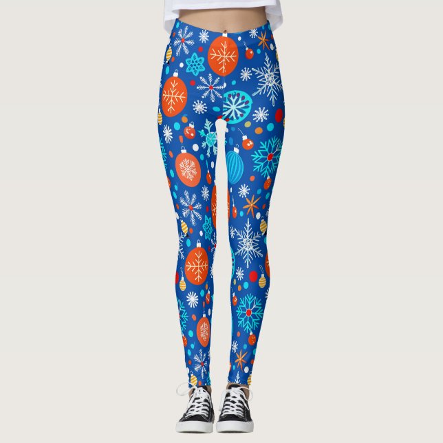 Blue christmas pattern leggings (Front)
