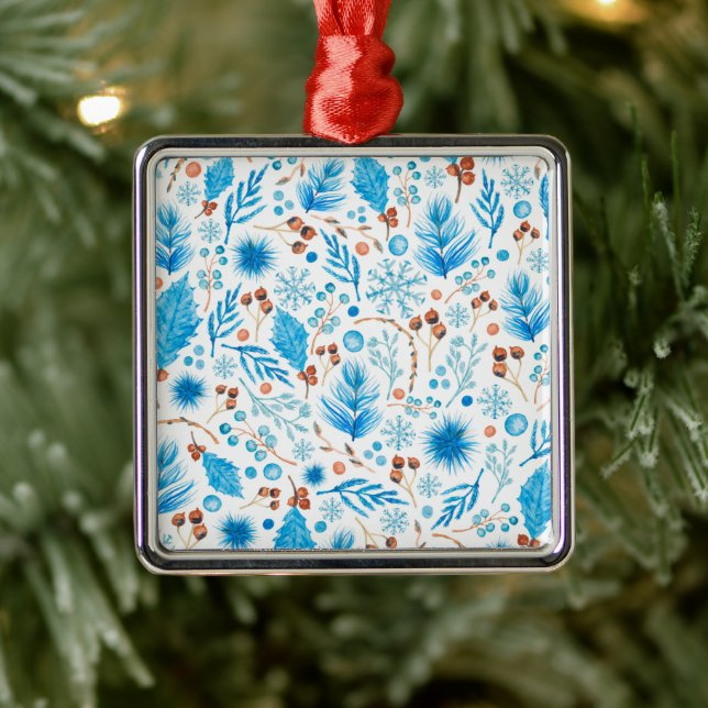 Blue Christmas Pattern Metal Ornament (Tree)