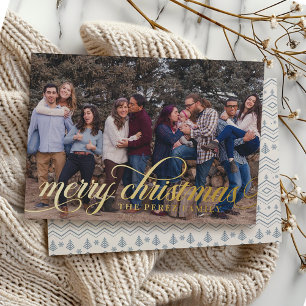 Blue Christmas Pattern Simple Foil Script Card