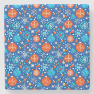 Blue christmas pattern stone coaster