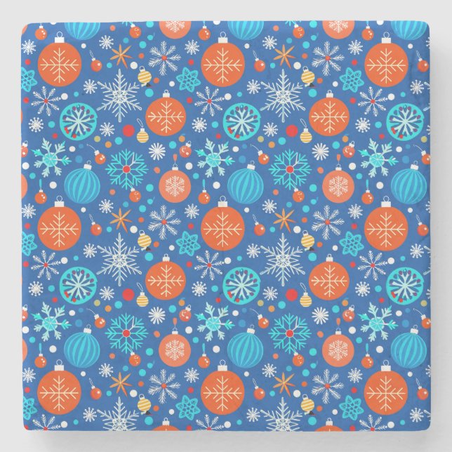 Blue christmas pattern stone coaster (Front)
