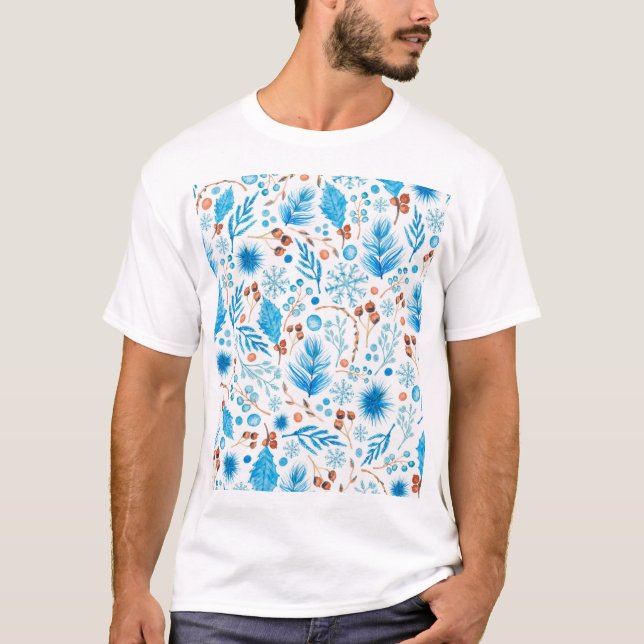 Blue Christmas Pattern T-Shirt (Front)