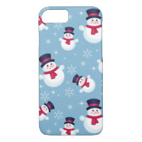 Blue Christmas Pattern With Snowmen And Snowflakes