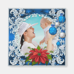 Blue Christmas Photo Frame Magnet