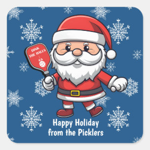 Blue Christmas pickleball Santa Square Sticker