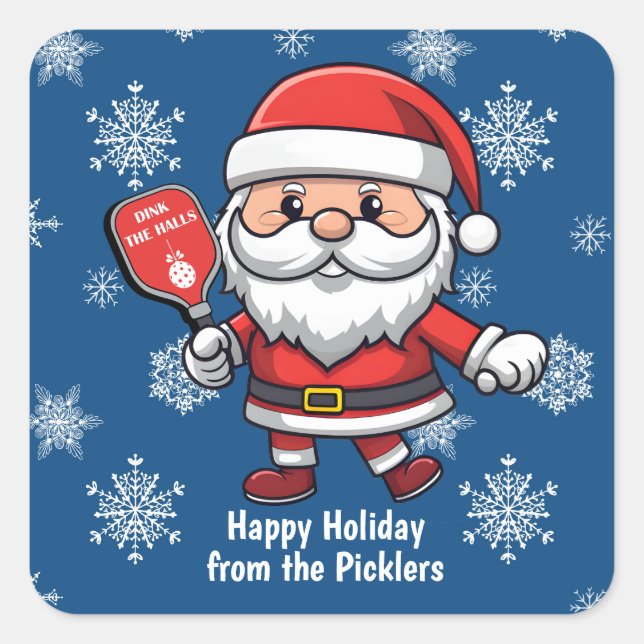 Blue Christmas pickleball Santa Square Sticker (Front)