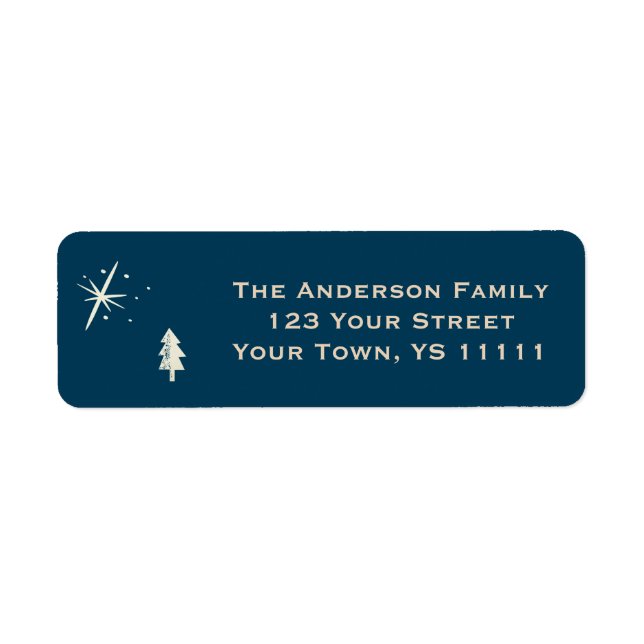 Blue Christmas Pine and Star Return Address Label (Front)