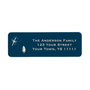 Blue Christmas Pine and Star Return Address Return Address Label