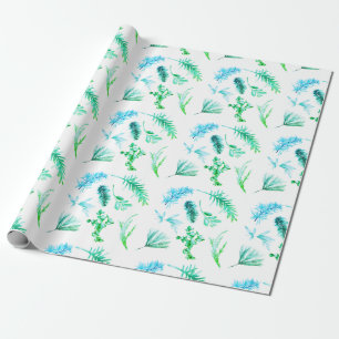 Blue Christmas Pine Botanical Wrapping Paper