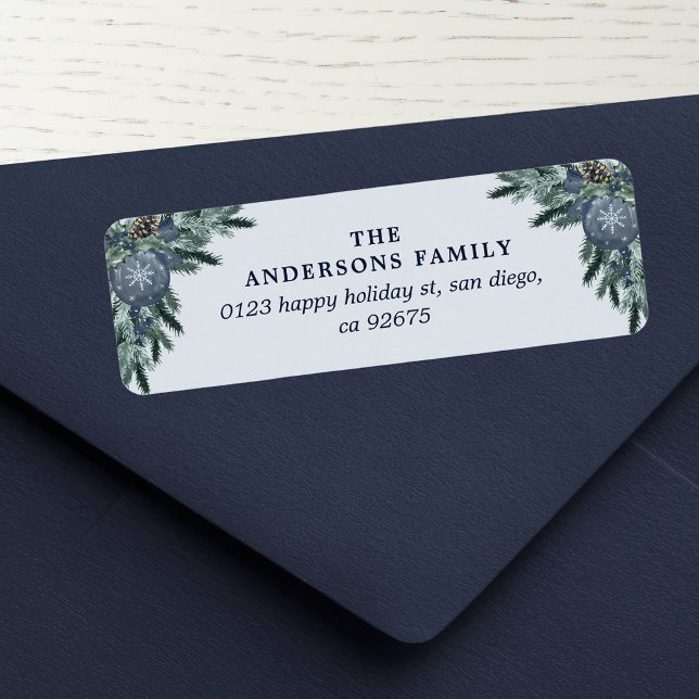 Blue Christmas Pine branches Return Address Label (Creator Uploaded)