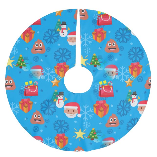 blue christmas poop emoji brushed polyester tree skirt (Front)