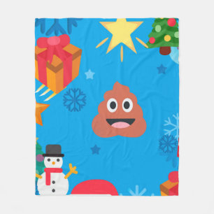 blue christmas poop emoji fleece blanket