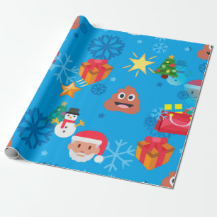 blue christmas poop emoji wrapping paper