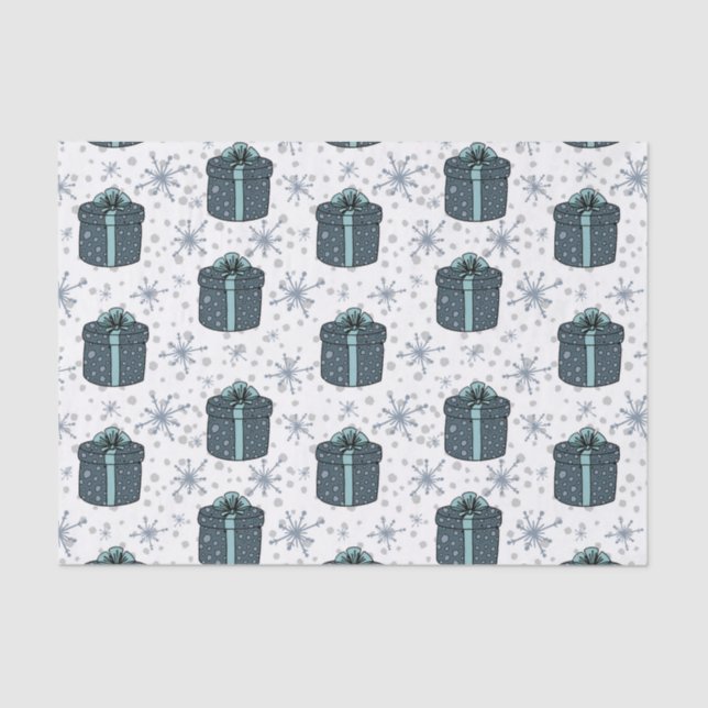Blue Christmas Presents  Tissue Paper (Front)