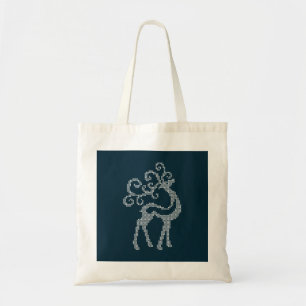Blue christmas reindeer cross stitch pattern tote bag