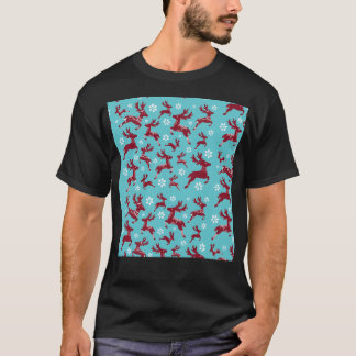 Blue Christmas Reindeer Pattern T-Shirt