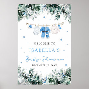 Blue Christmas Santa Baby Baby Shower Welcome Sign