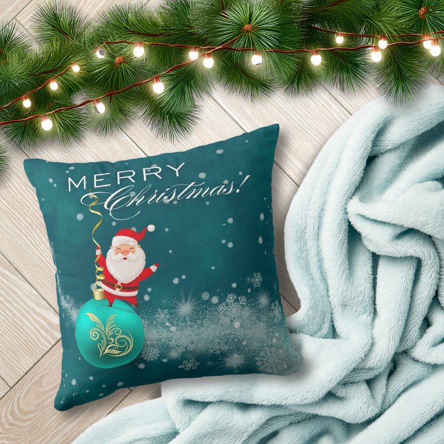 Blue Christmas Santa Ornament Throw Pillow (Creator Uploaded)