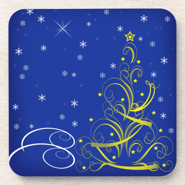 Blue Christmas scene Coaster (Front)