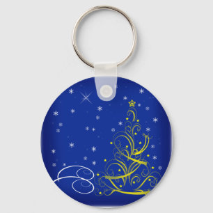 Blue Christmas scene Key Ring