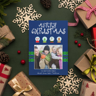 Blue Christmas Snow Globes Holiday Photocard