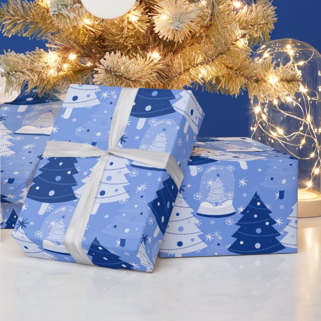 Blue Christmas Snow Globes Wrapping Paper (Holidays)