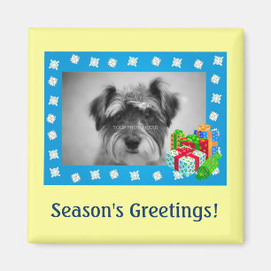 Blue Christmas Snow Photo Frame Magnet