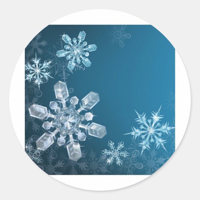 Blue Christmas snowflake background Classic Round Sticker (Front)