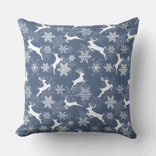 Blue Christmas snowflakes deer pattern Cushion (Front)