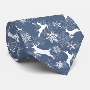 Blue Christmas snowflakes deer pattern Tie