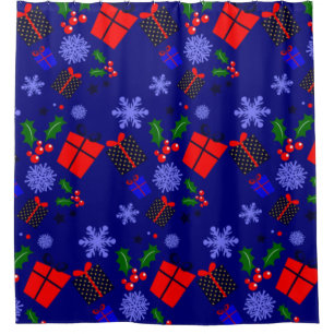 blue christmas snowflakes holly shower curtain