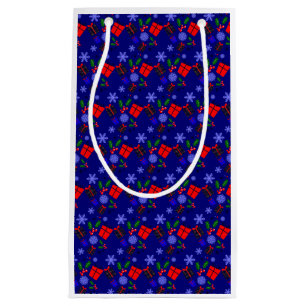 blue christmas snowflakes holly small gift bag