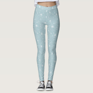 blue christmas snowflakes leggings