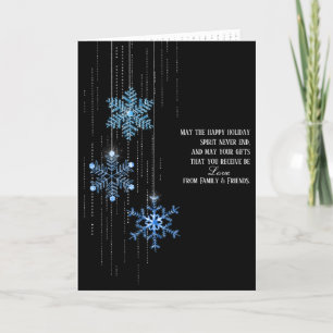blue Christmas snowflakes on black Holiday Card