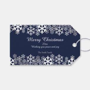Blue Christmas Snowflakes Pattern Greetings Gift Tags