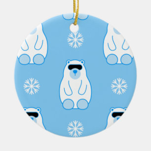 blue christmas snowflakes polar bear ceramic ornament