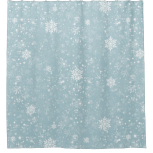 blue christmas snowflakes shower curtain