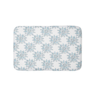 Blue Christmas Snowflakes, Winter Blizzard Pattern Bath Mat