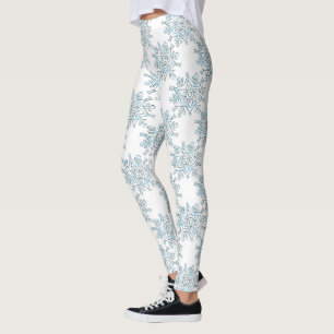 Blue Christmas Snowflakes, Winter Blizzard Pattern Leggings