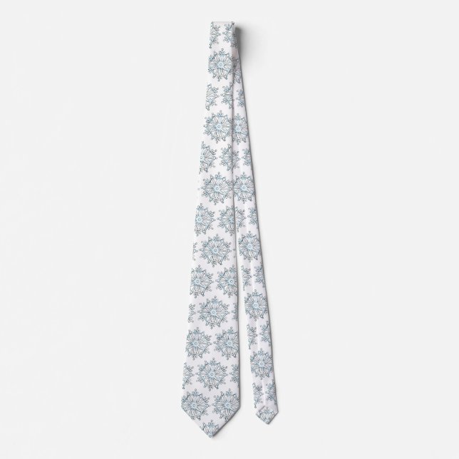 Blue Christmas Snowflakes, Winter Blizzard Pattern Tie (Front)