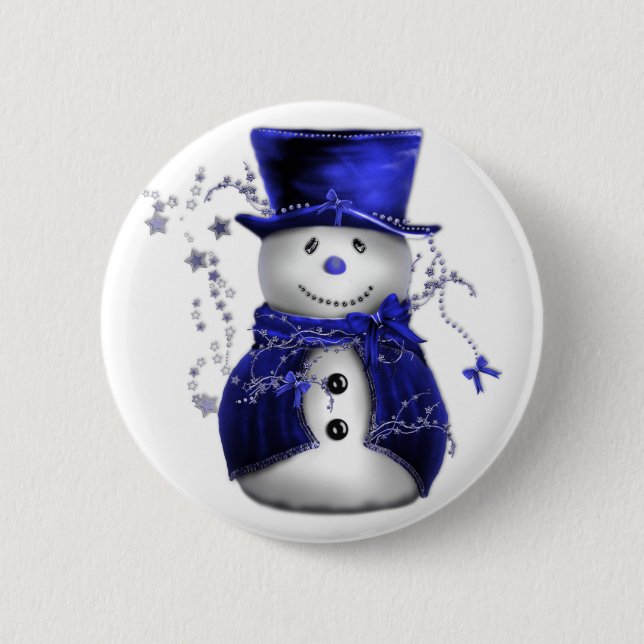 Blue Christmas Snowman 6 Cm Round Badge (Front)