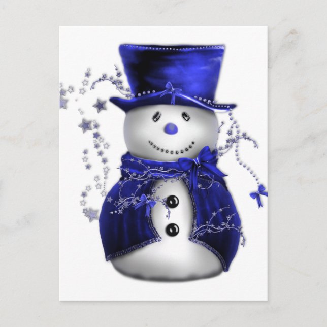 Blue Christmas Snowman Holiday Postcard (Front)