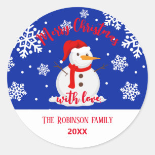 Blue christmas Snowman Snowflakes Classic Round St Sticker