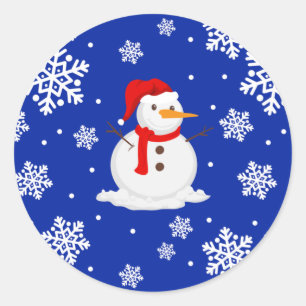 Blue christmas Snowman Snowflakes Classic Round Sticker
