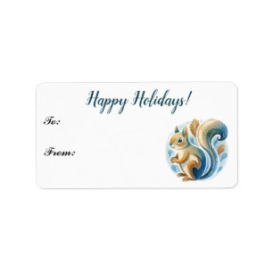 Blue Christmas Squirrel Label