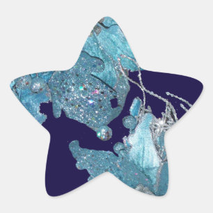 BLUE CHRISTMAS STAR IN SPARKLES STICKER